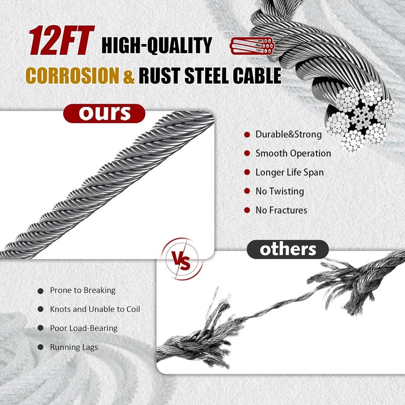 FITHOIST Come Along Winch 2T,Pulling Capacity 12 FT Steel Cable 2 Hooks,Heavy Duty Come Along Tool with Dual Gears,Heavy Duty Hoist Cable Puller for Vehicle Rescue - Image 2